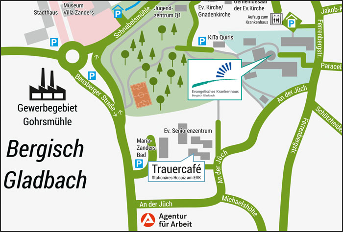 Anfahrt zum Trauercafé in Bergisch Gladbach
